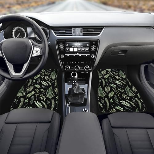 Tropical Plants Car Floor Mats Summer Botanical Background with Green Leaves Branches and Herbs Black Floor Mats for Cars Universal Vehicle Front Rear Foot Carpet Rugs for Trucks SUV Sedans