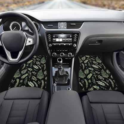 Tropical Plants Car Floor Mats Summer Botanical Background with Green Leaves Branches and Herbs Black Floor Mats for Cars Universal Vehicle Front Rear Foot Carpet Rugs for Trucks SUV Sedans