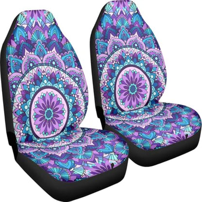 Pehede Car Seat Cover Purple Mandala Flower Pattern Front for Cars, Easy to Install Cover Set, Accessories Auto Trucks Van SUV,2 Packs - color: Multi27