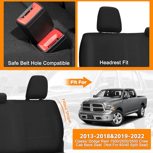 Rear Seat Cover Compatible with 2013-2018 Dodge Ram & 2019-2022 Classic Ram Crew Cab, Neoprene Durability Truck Seat Cover, ONLY Fit Full Bench Rear Seat Without Armrest, NOT for 60/40 Seat - color: Black, size: 2013-2022 Ram 1500/2500 Rear