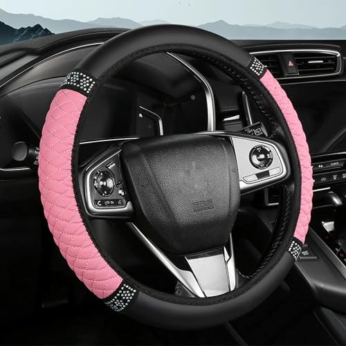 Bling Car Steering Wheel Cover, 15 Inch Rhinestones Soft Leather Elastic Steering Wheel Protector, Universal 15 Inch for Women Girls, Fit Vehicles, Sedans, SUVs, Vans, Trucks (Pink) - color: Pink