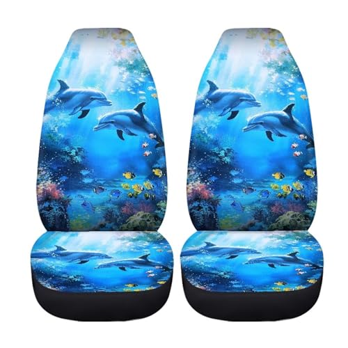 Talayituse Dolphin Fish Coral Print Car Seat Cover Vehicle Bucket Seat Cover 2pcs/Set Auto Front Seat Covers for Most Cars SUV Sedan Comfortable Car Seat Protector