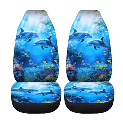Talayituse Dolphin Fish Coral Print Car Seat Cover Vehicle Bucket Seat Cover 2pcs/Set Auto Front Seat Covers for Most Cars SUV Sedan Comfortable Car Seat Protector