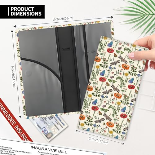 Leather Car Registration and Insurance Card Holder, Cute Car Accessories Vehicle Glove Box Car Organizer for Documents, Cards, License Cute Dragonfly Flowers - color: Cute Dragonfly Flowers