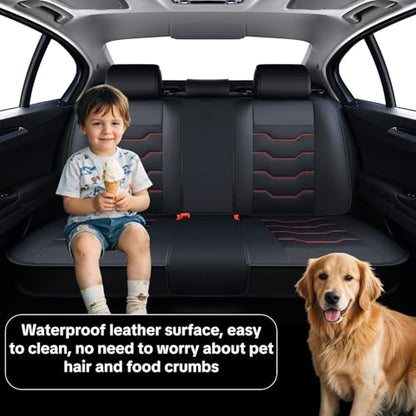 Car Seat Cover Full Set Sets, Universal Car Seat Covers for Cars, Premium Waterproof Leather, Protect & Upgrade Car Interior, Compatible with Airbags, Easy to Install & Clean Up - color: black & Red Edges