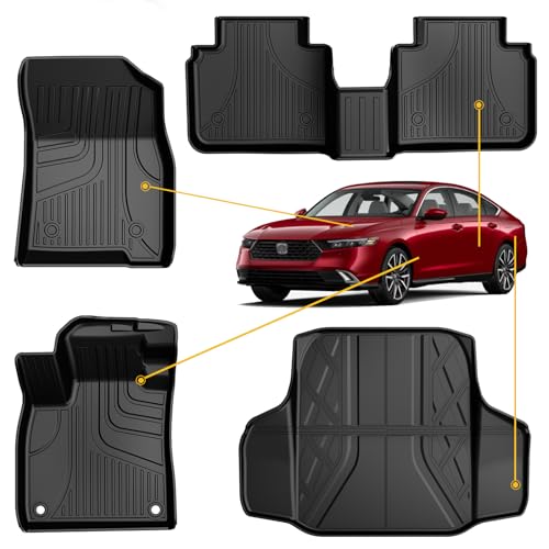 for 2023 2024 2025 2026 Honda Accord Floor Mats and Cargo Liner (Include Hybrid) - All Weather Floor Mats and Trunk Mat - Custom Fit Floor Liners and Cargo Mat for Honda Accord Sedan 2023-2026 - size: 2023-2026 Accord Floor Mats and Cargo Liner