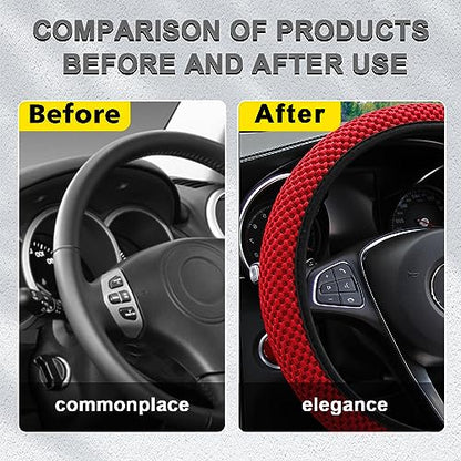 Kewucn Car Elastic Stretch Steering Wheel Cover, Soft Microfiber Breathable Ice Silk, Universal 15 Inch Anti-Slip Auto Steering Wheel Protector, Fit Car, SUV, Van, Sedan, Truck (Red) - size: Red
