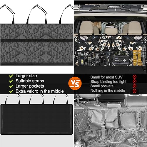 Femuar Car Trunk Organizer, Large Capacity Backseat Trunk Organizer (42"*18"), Collapsible Car Storage Bag with 8 Pockets - Hibiscus - color: Hibiscus