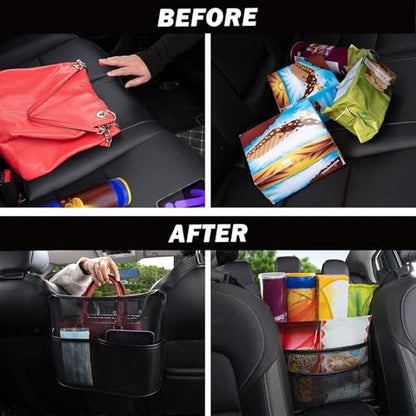 Car Seat Back Organizer - Large Capacity Storage for Purses, Handbags & Kids' Items - Black