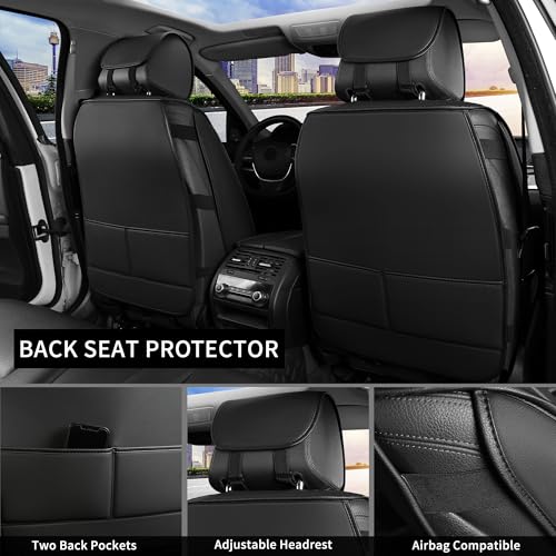 Car Seat Covers 2 PCS Front Seats, Waterproof Napa Leather Automotive Seat Protector for Cars SUV Truck Sedan, Universal Anti-Slip Car Seat Cushion Interior Accessories, Black