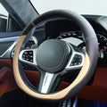 14.5"-15" Car Steering Wheel Cover, Anti-Slip Breathable Microfiber Leather Car Wheel Protector, Universal Auto Interior Heat Resistant UV Protection Accessory for Sedan SUV (Beige-15)