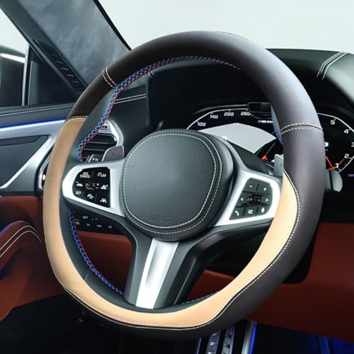 14.5"-15" Car Steering Wheel Cover, Anti-Slip Breathable Microfiber Leather Car Wheel Protector, Universal Auto Interior Heat Resistant UV Protection Accessory for Sedan SUV (Beige-15)