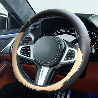 14.5"-15" Car Steering Wheel Cover, Anti-Slip Breathable Microfiber Leather Car Wheel Protector, Universal Auto Interior Heat Resistant UV Protection Accessory for Sedan SUV (Beige-15)