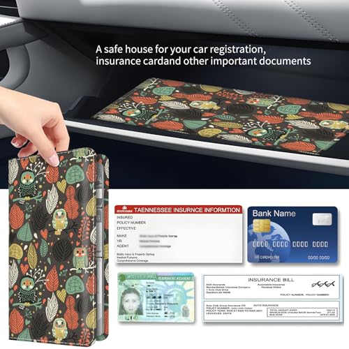 Premium Car Registration and Insurance Card Holder, Cute PU Leather Car Document Holder, Vehicle Glove Box Car Organizer with Magnetic Closure for Driver License, Cards Cute Owls - color: Cute Owls