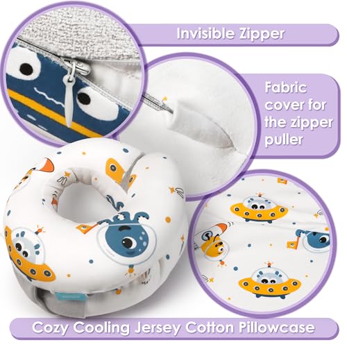 Cotton Kids Travel Pillow, Childs Neck Pillow for Car Airplane Seatbelt Pillow, Removable Pillowcase (Alien) - color: Alien