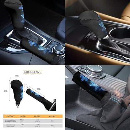 Romantic Blue Rose Print Car Seat Covers Full Set for Men Women 12pcs Steering Wheel Cover Armrest Pad Gear Shift Cover Car Accessories Set for Cars Seat Covers with Headrest Covers - color: Romantic Blue Rose