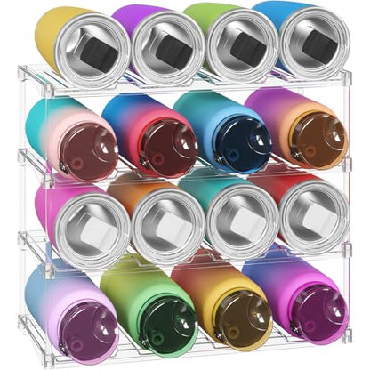 Lifewit Stackable Bottle Storage Organizer, Clear Freestanding Wine Holder for Cabinet, Large Slot Water Bottle Tumbler Organizer for Pantry, Plastic Wine Rack for Fridge Cellar, 4Tier Hold 16 - size: 4 Tier-16 Bottle