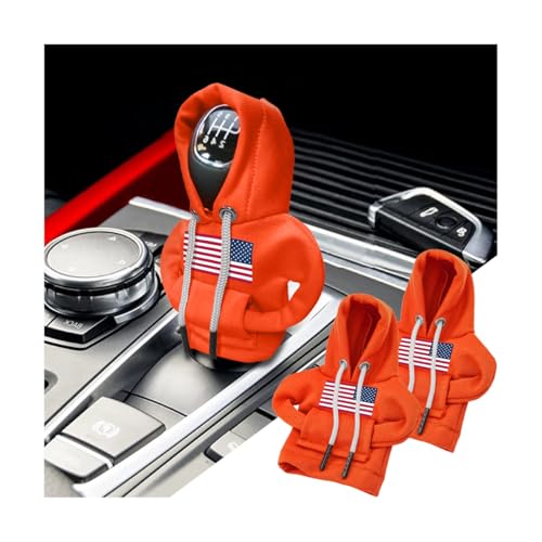 BELOMI Ameican Flag Car Gear Shift Hoodie, Sweater Vehicle Gearshift Protector, Patriotic Automotive Interior Shifter Stick Cover Decoration Accessories, Universal for SUV, Sedan, Truck (Orange, 2PCS) - color: Orange, size: 2 Pieces
