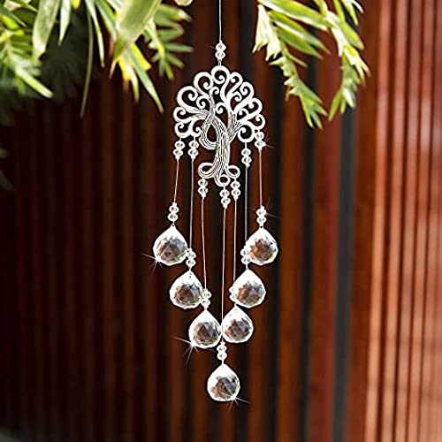 H&D HYALINE & DORA Garden Hanging Crystal Suncatchers Rainbow Makers with Crystal Ball Prisms and Metal Tree of Life for Garden Outdoor Home Kids Room Window - color: Clear Crystal Ball-long Chain