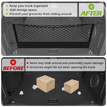 Truck Bed Cargo Net Trunk Netting Compatible with 2015-2021 Jeep Grand Cherokee (WK2 ONLY) Accessories, Pickup Cargo Organizer SUV Sedan Storage Net w/Heavy Duty Carabiners - style: 2015-2021 Grand Cherokee (WK2)