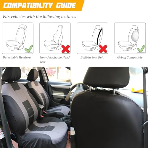 Car Seat Covers for Front Seat, Polyester Breathable Washable Elastic, Vehicle Seats Protector with Removable Headrest, Universal for Most Vans, Trucks, SUVs (Black/Blue) - color: Black/Blue