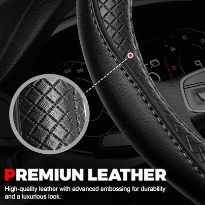 Ouzorp Car Steering Wheel Cover, Microfiber Leather Steering Wheel Covers with Anti-Slip Lining, Universal 14.5-15 inchs Black - color: Black,Medium(Standard) Size[14.5"-15"]