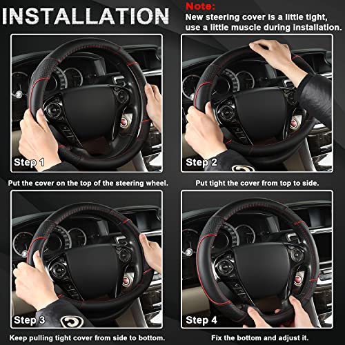GIANT PANDA Steering Wheel Cover for Chevy Silverado - Car Steering Wheel Cover for Chevrolet Colorado Tahoe -Black+Red Trim - color: B-Black+Red Line