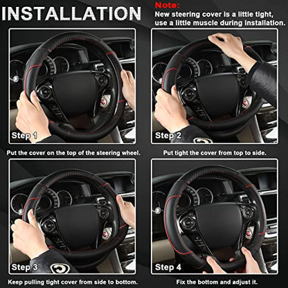 GIANT PANDA Steering Wheel Cover for Chevy Silverado - Car Steering Wheel Cover for Chevrolet Colorado Tahoe -Black+Red Trim - color: B-Black+Red Line