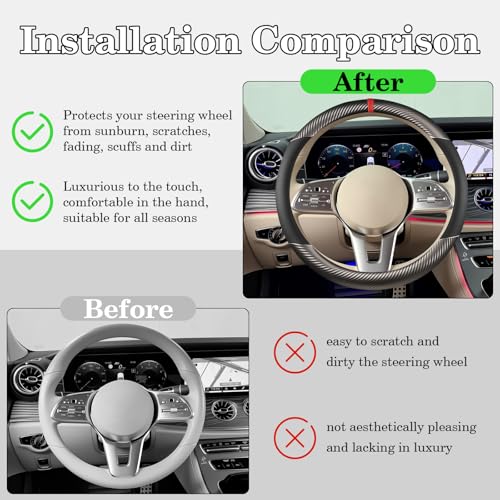 Black & Grey Carbon Fiber Leather Steering Wheel Cover, Microfiber Leather, Anti-Slip, Breathable, Universal Fit for 14.5–15 in Steering Wheel Cover for Men Women - color: Splicing Carbon Fiber - Black and Grey