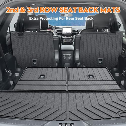 KUST Trunk Cargo Mat for Ford Explorer 2020-2025 2026 (6 Seats), TPE Rubber Rear Cargo Liner with 2nd/3rd Row Backrest Mat for Explorer Accessories All Weather Back Seat Protector Cover - style: Explorer 2020-2026 │ Trunk + Backrest Mat