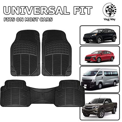 VaygWay Universal 3 Piece Heavy Duty Front and Rear Black Rubber Floor Mats - Premium Quality Trimmable Universal Fit All Weather Protection Floor Mats for Car Van SUV Truck - style: Front and Rear Car Floor Mat