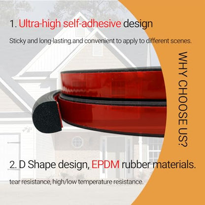 D Shape Weather Stripping, Self-Adhesive Rubber Seal Strip, Rubber Gasket for for RV, Auto, Boat, Garage Door/Window, Machinery and More, W:0.55" x H:0.472", L:20Ft - size: (0.551In ; 0.472In) 20Ft
