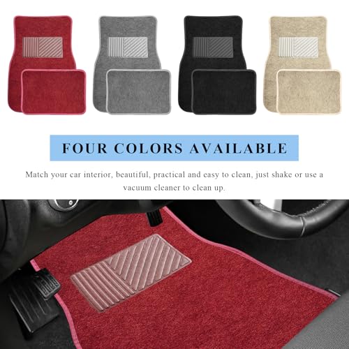 4PCS Car Floor Mats, Waterproof Non-Slip Car Floor Liners with Safety Heel Pad, All-Weather Wear-Resistant Mats Heavy Duty Universal Carpets for Truck SUV Van Sedan (Wine Red) - color: Wine Red