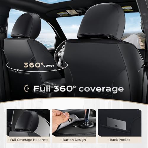 Coverado Tacoma Front Seat Covers, Faux Leather Custom Fit for 2024-2026 Toyota Tacoma Double/Crew Cab, Front Seat Protection (Black) - color: Black, size: Front（2024-2026）