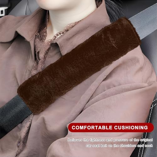 Sun Walker 2PCS Seat Belt Shoulder Pads, Fluffy Soft Plush Auto Seat Belt Pads for Protecting Your Neck & Shoulder, Comfortable Seatbelt Cover Warm Protective Cushion for Most Cars (Coffee) - color: Coffee