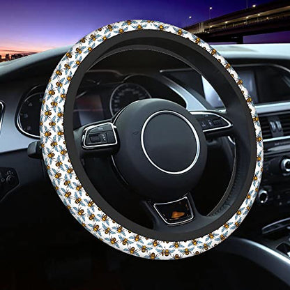 Swono Bee Cute Steering Wheel Cover Universal 15 Inch Cartoon Bees Black and Yellow Neoprene Car Steering Wheel Covers Stretchy Car Accessories for Women - color: multi-054