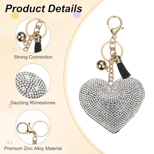 PATIKIL Rhinestone Keychains for Women, Cute Bling Heart Shape Purse Charm for Bag Handbags Car Keys - color: Gold-black White