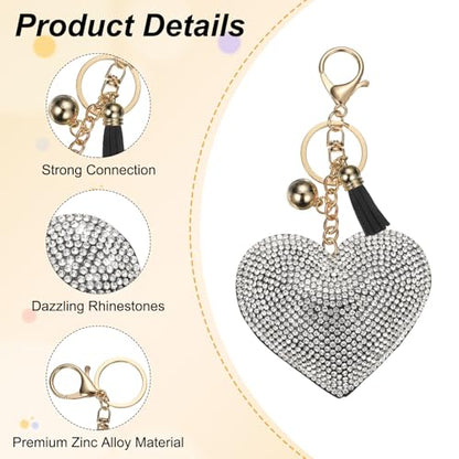 PATIKIL Rhinestone Keychains for Women, Cute Bling Heart Shape Purse Charm for Bag Handbags Car Keys - color: Gold-black White
