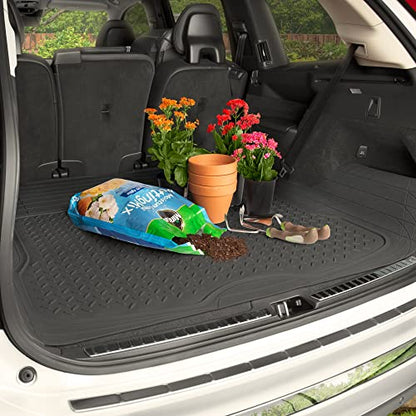 BDK OF-554 Rubber Car Floor Mats, Universal Front & Rear Combo Set with Trunk Cargo Mat Liner for Car Sedan SUV Van, Heavy Duty All Weather Trim to Fit - color: Black