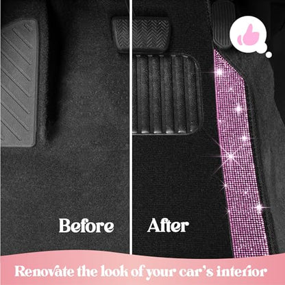 Carbella Diamond Bling Car Mats 4-Piece Set, Shiny Rhinestone Crystal Carpet Car Floor Mats, Two-Tone Floor Mats for Cars, Cute Automotive Interior Car Accessories for Women (Light Pink)