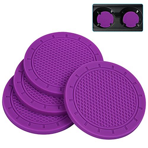 Car Coasters, Wisdompro 4 Pack PVC Car Cup Holder Insert Coaster - Anti Slip Universal Vehicle Interior Accessories Cup Mats for Women(2.75" Diameter, Purple) - color: Purple, size: 2.75"