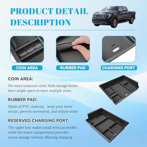 EDBETOS 2PCS Center Console Organizer Compatible with 2014-2018 Chevy Silverado/GMC Sierra 1500 Accessories 2015-2019 Silverado/Sierra 2500HD/3500HD Armrest Box Insert Tray, Full Console w/Bucket Seat