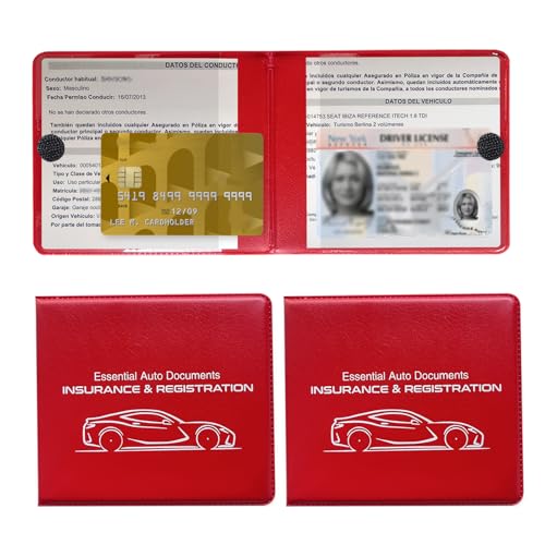 2PCS Car Registration and Insurance Holder, Waterproof Auto Card Document Glove Box Organizer with Closure, Vehicle Paperwork Organizer Document Holder for Most Cars (Small Car, Red) - color: Small Car, Red