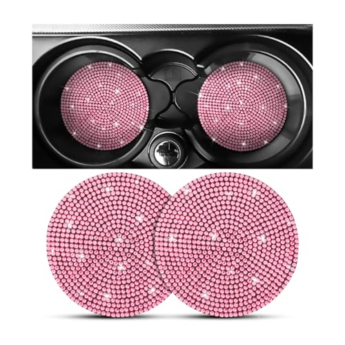 Bling Car Cup Holder Coaster, 2 Pack Crystal Rhinestone Anti-Slip Insert Coasters, Universal 2.75 Inch Fashion Automotive Cup Mat, Car Interior Accessories Decor Gifts for Women (Pink) - color: Pink, size: 2PCS
