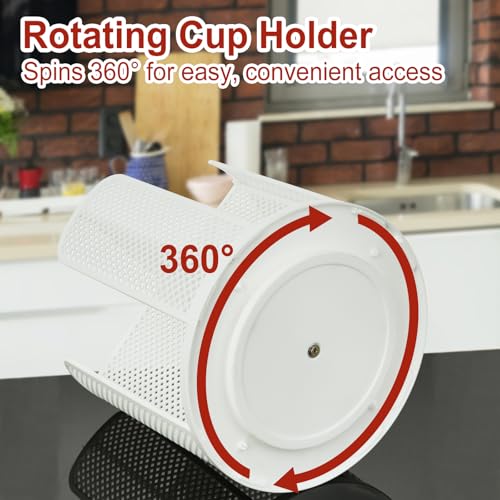 Rotating Cup Dispenser, Coffee Cup Holder with 4 Compartments, Disposable Paper Cup Organizer Fits 5 to 16 oz Cups for Kitchen Cabinets, Detachable Plastic Cup Stand & Lid Holder, White - color: White