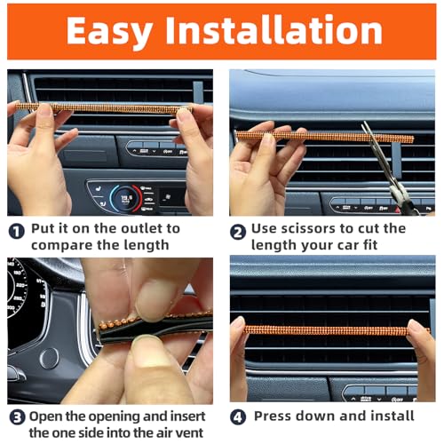 NBTEPEM Bling Car Air Conditioner Decoration Strip for Vent Outlet, 10 PCS Universal Rhinestone Car Vent Outlet Trim Decorations, Bling Interior Accessories for Women and Girls (Orange) - color: Orange