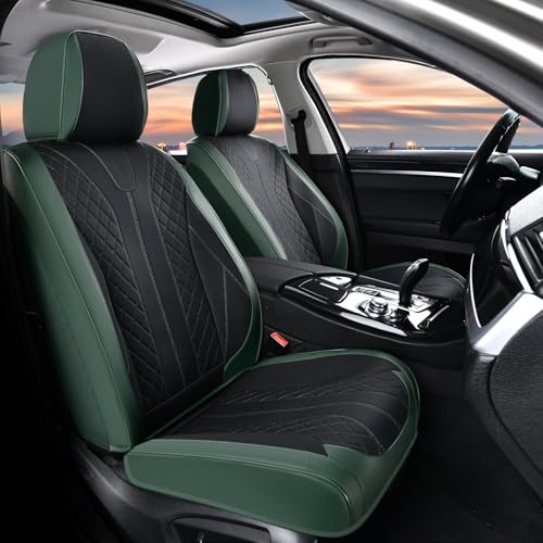 Automotive Seat Cover Front Seats Cover for Cars Leather Car Seat Cushion Waterproof Car Seat Cover Seat Protector Driver Seat Cover Universal Fit for Most Cars SUV Trucks, Black&Green - color: Black&Green, size: FrontPair