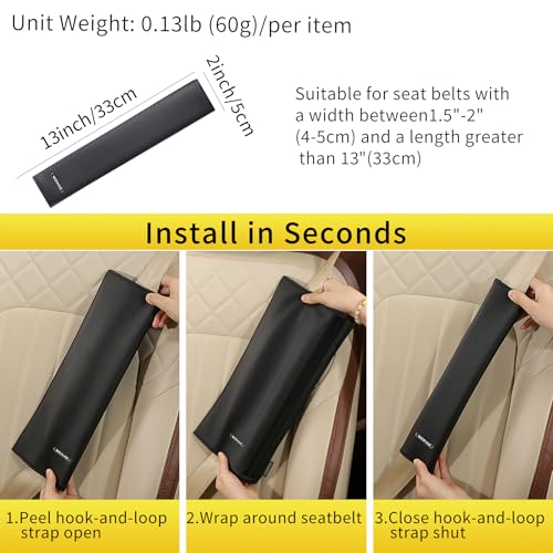 2PCS Car Seat Belt Cover Pad Extra Long 13 Inch, Car Seat Shoulder Strap Pads, Thick Leather Seatbelt Cushion Protect Neck & Shoulder, Universal Car Seatbelt Covers Pad for Most Vehicles (Black)