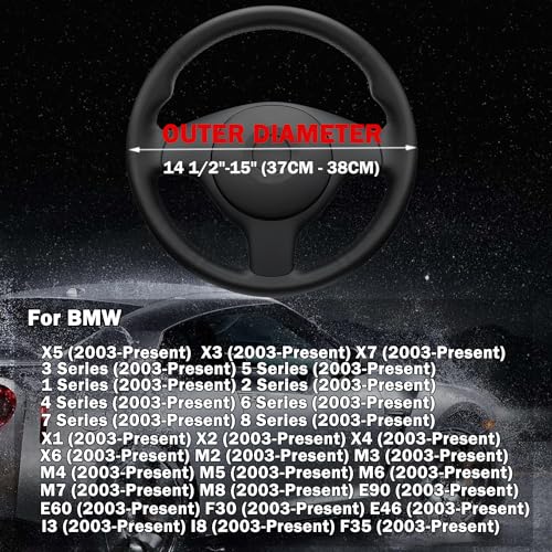 Car Steering Wheel Cover for BMW X3 X5 X7 3 5 Series 328i 528i 535i 530i 540i 320i 330i 325i X1 X2 X4 X6 1 2 4 6 7 8 Series e90 e60 f30 Accessories, 2026 Leather Black (Red Blue)