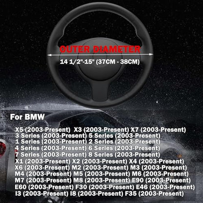 Car Steering Wheel Cover for BMW X3 X5 X7 3 5 Series 328i 528i 535i 530i 540i 320i 330i 325i X1 X2 X4 X6 1 2 4 6 7 8 Series e90 e60 f30 Accessories, 2026 Leather Black (Red Blue)